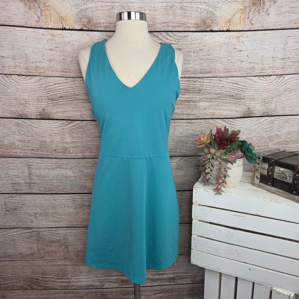 NWT Fabletics On-The-Go Built-In Bra Dress XL Dark Teal V-Neck Racerback